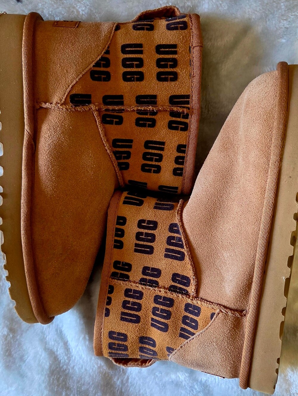UGG Chestnut Suede Mini Boots with Logo Cuff